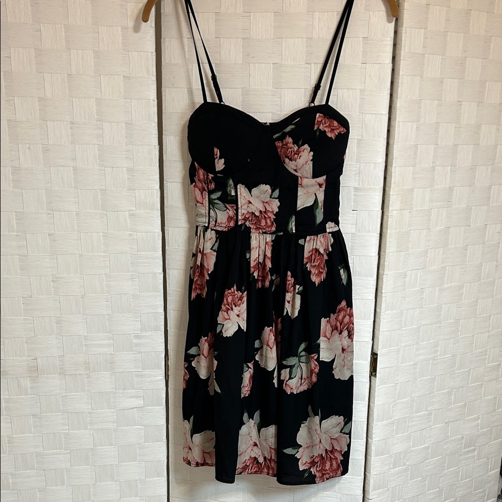 Band of Gypsies Black and Pink Floral Mini Dress